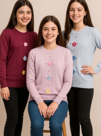 بافت دخترانه طرح گل کد:20407