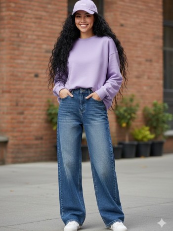 شلوار جین نیم بگ زنانه کد 70483